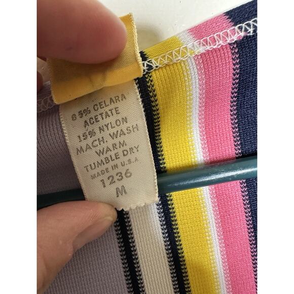Vintage Beeline Sleeveless Shirt Stripes 70s Mod Size Medium Lightweight - Picture 3 of 5